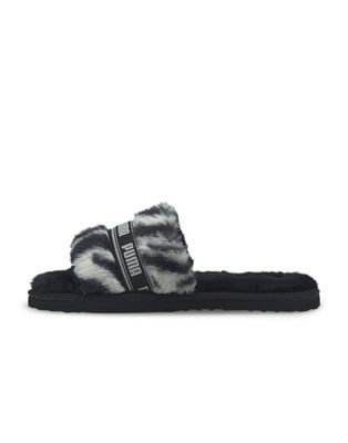 Puma Fluff slippers in zebra print-Multi