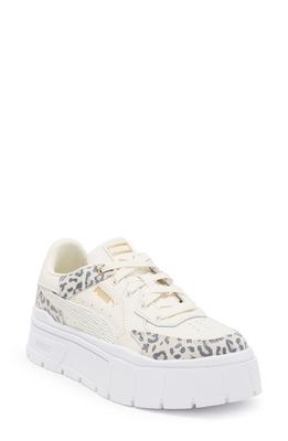 PUMA Mayze Leopard Print Platform Sneaker in Marshmallow/Puma Team Gold