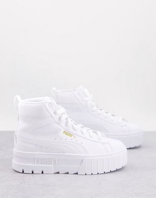 Puma Mayze Mid chunky sneakers in triple white