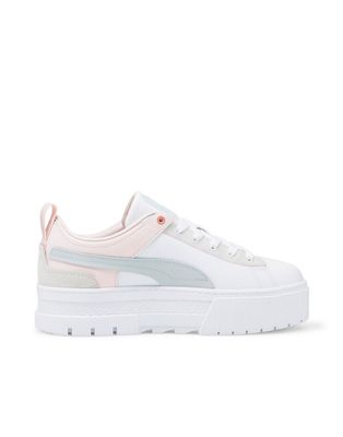 Puma Mayze platform sneakers in white and pink