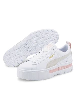 Puma Mayze sneakers in white oatmeal and pink