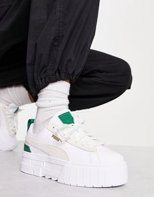PUMA Mayze sneakers in white with green detail