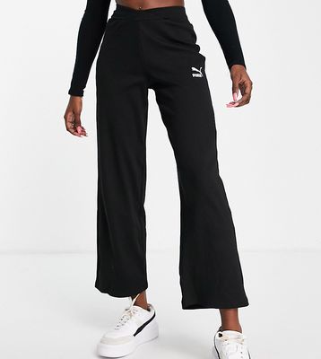 Puma ribbed high waist wide leg pants in black - Exclusive to ASOS