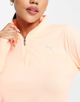 Puma Running Favorite 1/4 zip long sleeve top in light orange-Pink