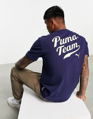Puma team t-shirt with backprint in blue