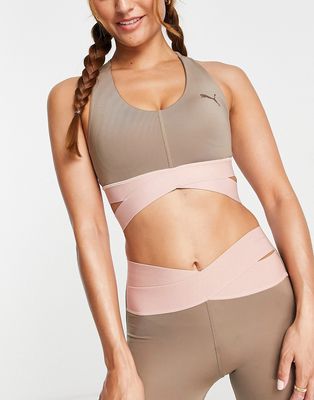 Puma Training Desert banded high support sports bra in brown