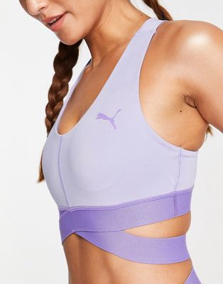 PUMA Training Desert banded high support sports bra in lilac-Purple