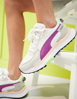 Puma Wild Rider sneakers in white and pink