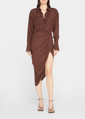 Puno Silk Draped Asymmetric Midi Dress