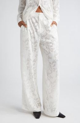 Puppets and Puppets Chris Floral Burnout Jacquard Wide Leg Pants in Ivory