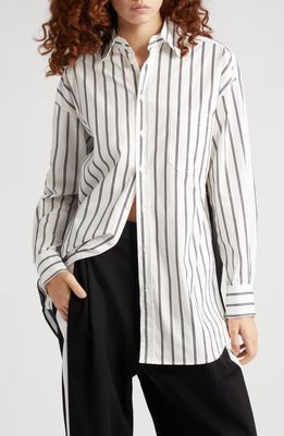 Puppets and Puppets Cronenberg Oversize Stripe Sheer Panel Button-Up Shirt in White Stripe