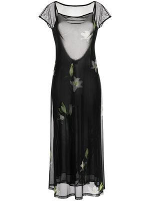 Puppets and Puppets Diego lily-print mesh maxi dress - Black