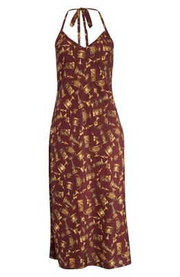 Puppets and Puppets Halter Neck Silk Slipdress in Burgundy/Gold