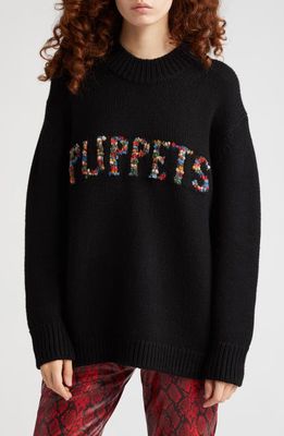 Puppets and Puppets Logo Embroidered Wool Blend Sweater in Black