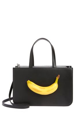 Puppets and Puppets Medium Banana Leather Top Handle Bag in Black Nappa