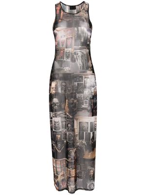 Puppets and Puppets Metal Friends-print mesh dress - Black