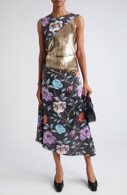 Puppets and Puppets Mother Floral Sequin Midi Dress in Floral Multi