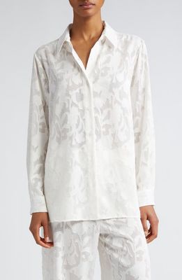 Puppets and Puppets Puppet Floral Burnout Jacquard Button-Up Shirt in Ivory