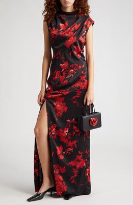 Puppets and Puppets Ringer Floral Print Draped Dress in Black Floral