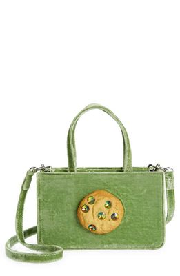 Puppets and Puppets Small Cookie Velvet Top Handle Bag in Green Velvet
