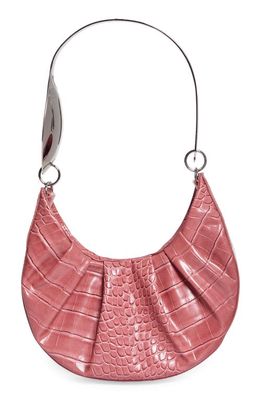 Puppets and Puppets Spoon Handle Croc Embossed Faux Leather Hobo in Pink