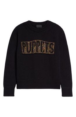 Puppets and Puppets Women's Sequin Spider Web Logo Wool Blend Sweater in Navy/Gold