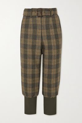 Purdey - Cropped Belted Checked Wool-tweed Tapered Pants - Green