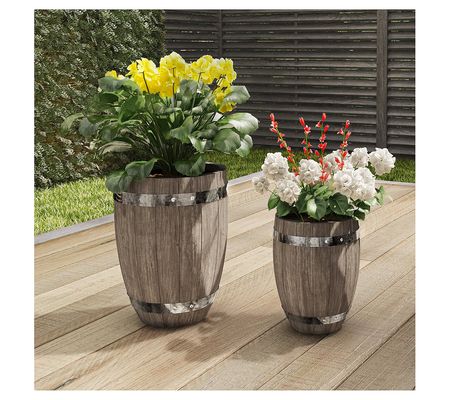 Pure Garden 2-Piece Barrel-Shaped Pot Set Fiber Clay Planters