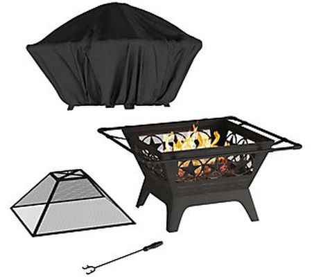 Pure Garden 32" Outdoor Deep Fire Pit with Star Design