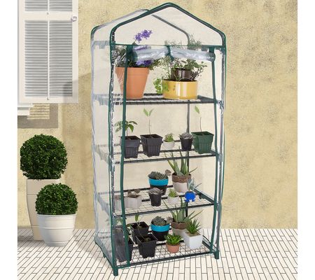 Pure Garden 4 Tier Mini Greenhouse with PVC Cov er
