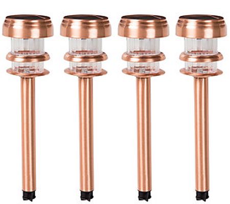 Pure Garden Copper Solar Powered LED Path Light s - Set of 4