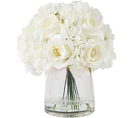 Pure Garden Cream Hydrangea & Rose Floral Arran gement w/ Vase