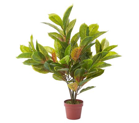 Pure Garden Lifelike Faux Croton Plant Arrangem ent with Pot