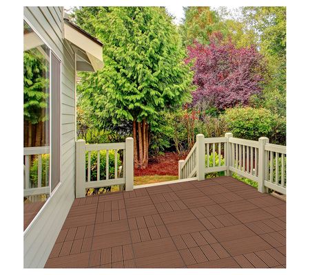 Pure Garden Patio Floor Tiles Set of 6 Wood/Pla stic Deck Tiles