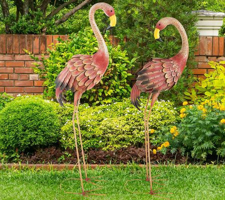 Pure Garden Set of 2 Flamingo Garden Statues La wn Ornaments