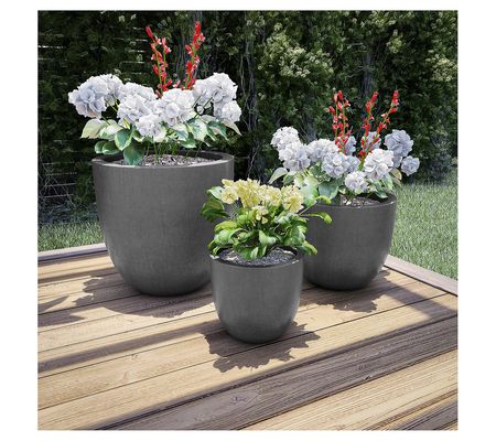 Pure Garden Set of 3 Modern Fiber Clay Planters