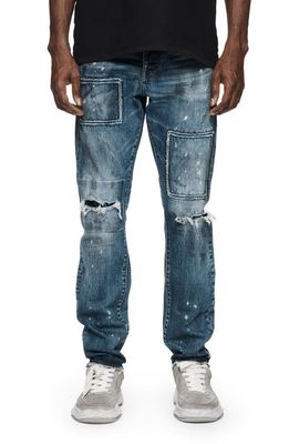 PURPLE BRAND Aged Patch Stretch Cotton Straight Leg Jeans in Mid Indigo