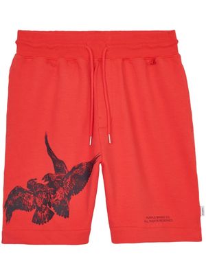 Purple Brand bird-print cotton track shorts - Red