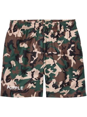 Purple Brand camouflage-pattern elasticated-waistband shorts - Brown