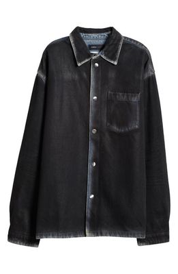 PURPLE BRAND Coated Denim Shirt Jacket in Black