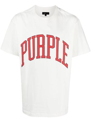 Purple Brand Collegiate logo-flocked T-shirt - White