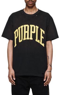 PURPLE BRAND Distressed Cotton Jersey Logo Graphic T-Shirt in Black