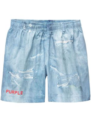 Purple Brand distressed-effect washed denim shorts - Blue
