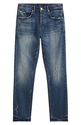 PURPLE BRAND Distressed Straight Leg Jeans in Mid Indigo