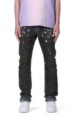 PURPLE BRAND Distressed Wax Coated Straight Leg Jeans in Painters Waxed Light Indigo