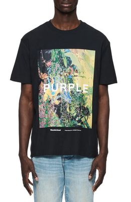 PURPLE BRAND Floral Textured Graphic T-Shirt in Black