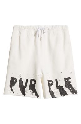 PURPLE BRAND Logo Cotton Graphic Fleece Sweat Shorts in White