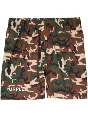 Purple Brand logo-print camouflage shorts - Brown