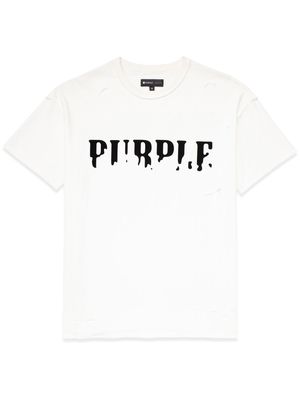 Purple Brand logo-print distressed T-shirt - WHITE