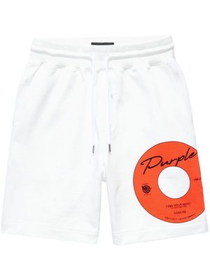 Purple Brand logo-print drawstring cotton shorts - White